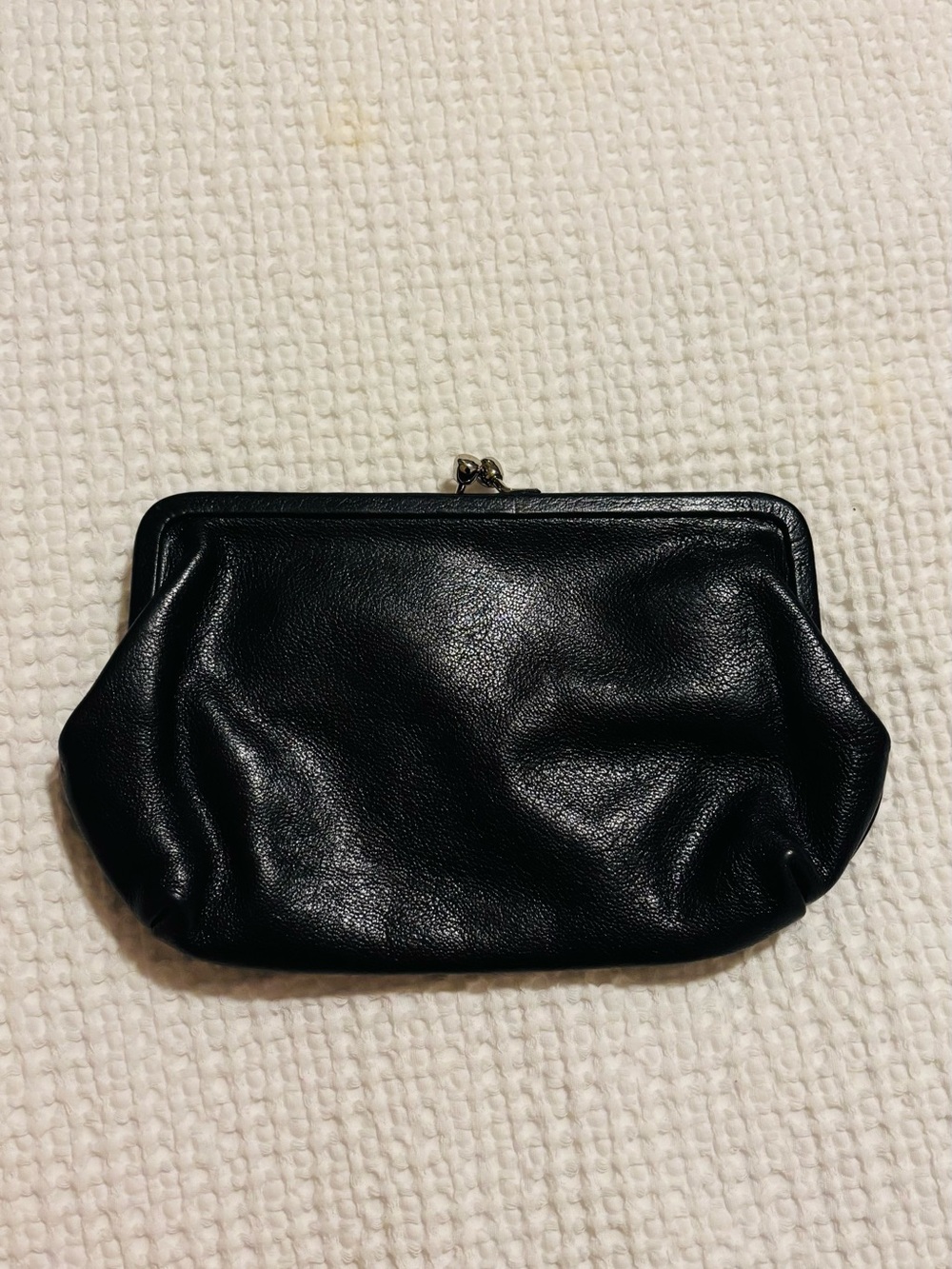 Vintage Perlina Black Leather Kiss-Lock Clutch
